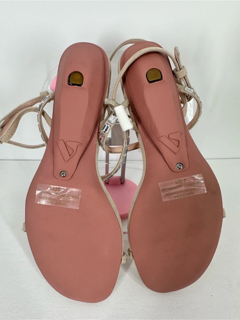 VICE VERSA Marina Beige Crystal Strap Convertible Sandel Heels to Flats Size 7 - Picture 14 of 16